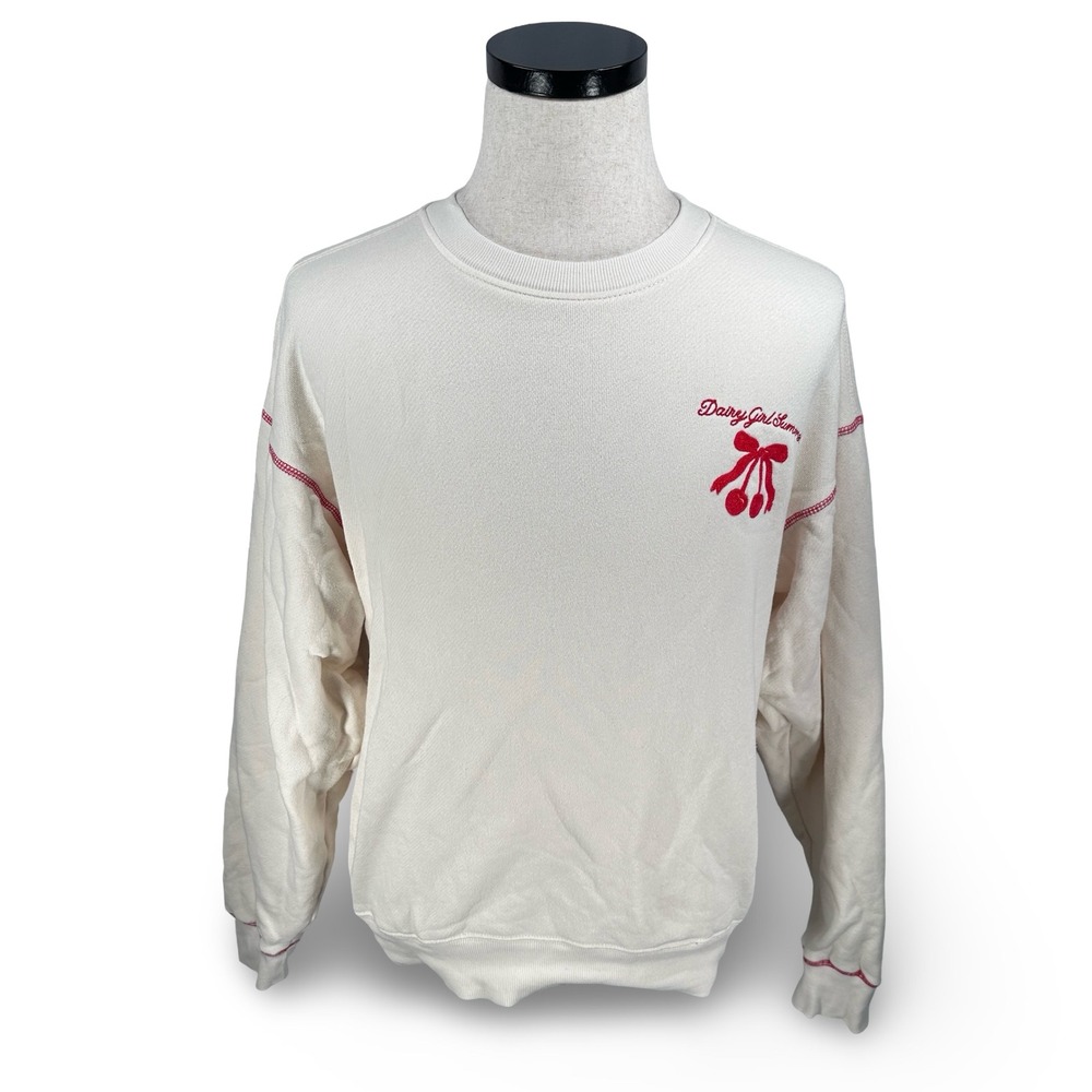 Dairy Boy Dairy Girl Summer 2024 Cream Cherry Bow Sweatshirt Small Paige Lorenze